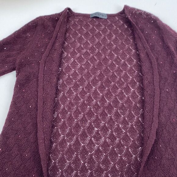 Iceberg Made In Italy 100% Wool Pointelle Cardigan Lightweight Beaded Open Front - Picture 4 of 12